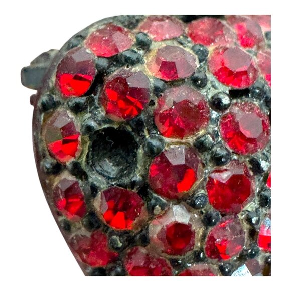 Vintage Signed Weiss Rhinestone Double Strawberry Fruit Cluster Crystals Brooch - Picture 4 of 9